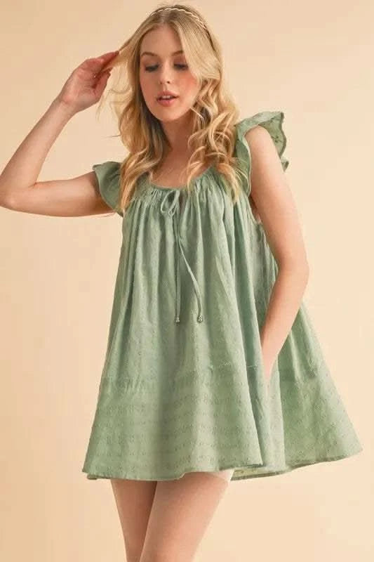 Aemi+Co Ruffled Cap Sleeve Cotton Tunic Mini Dress - SwagglyLife Home & Fashion